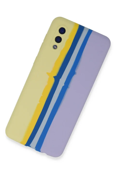 uryport Samsung Galaxy A02 Kılıf Ebruli Lansman Silikon - Sarı-Lila