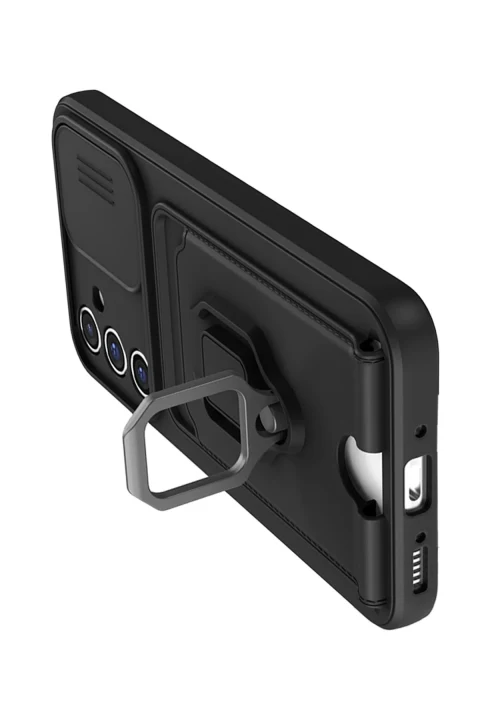 uryport Samsung Galaxy A16 5G Kılıf Zuma Kartvizitli Yüzüklü Silikon - Siyah