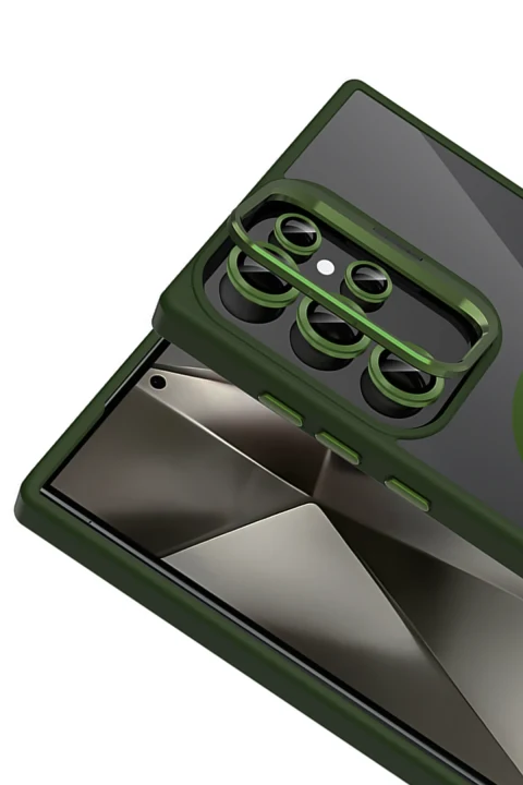 Joko Samsung Galaxy S23 Ultra Remim Lensli Magsafe Standlı Kapak - Koyu Yeşil