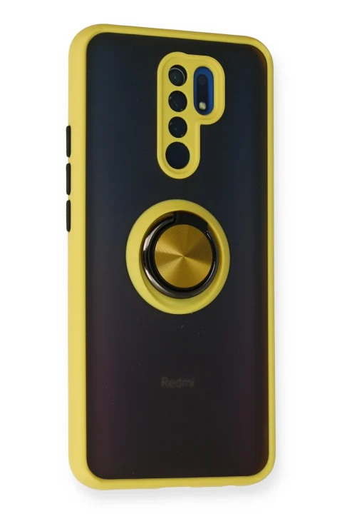 uryport Xiaomi Redmi 9 Kılıf Montreal Yüzüklü Silikon Kapak - Sarı