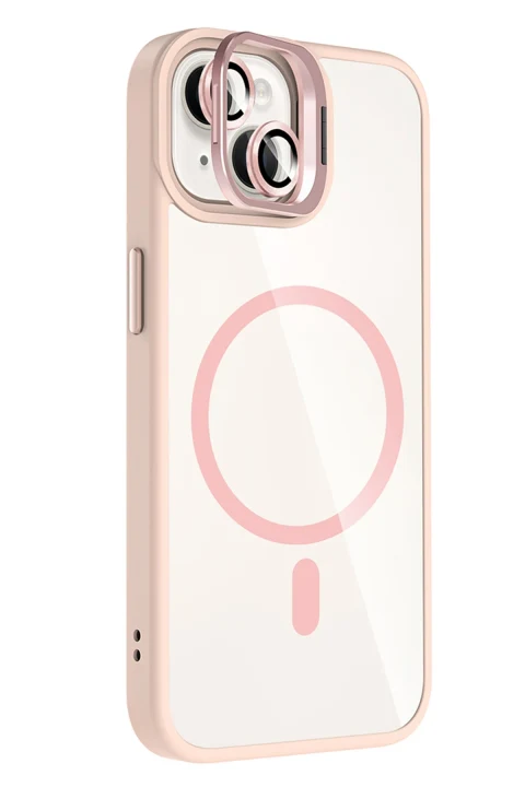 Joko Apple iPhone 15 Plus Remim Lensli Magsafe Standlı Kapak - Pembe