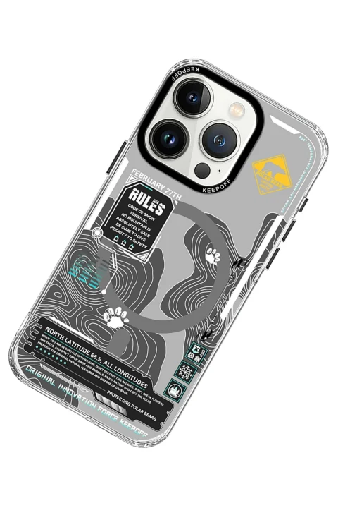 Keep Off Apple iPhone 15 Pro Map Magsafe Kapak - Snowfield