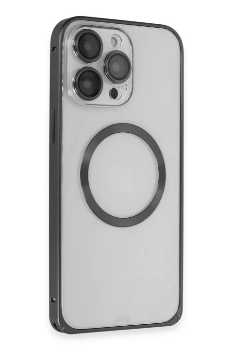 Joko Apple iPhone 13 Pro Max Kılıf Metal Bumper Magneticsafe Kapak - Siyah