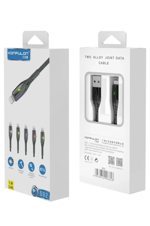 Konfulon S92 Ledli Lightning Kablo iphone Uyumlu 1M 3A - Kırmızı
