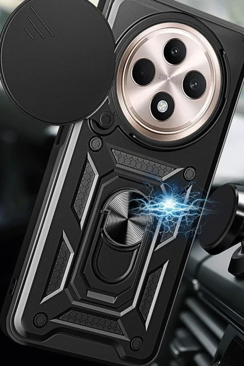 uryport Xiaomi Redmi 14C Kılıf Pars Lens Yüzüklü Silikon - Siyah