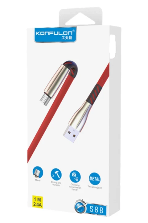 Konfulon S88 Metal Uçlu Micro USB Kablo 1M 2.4A - Mavi