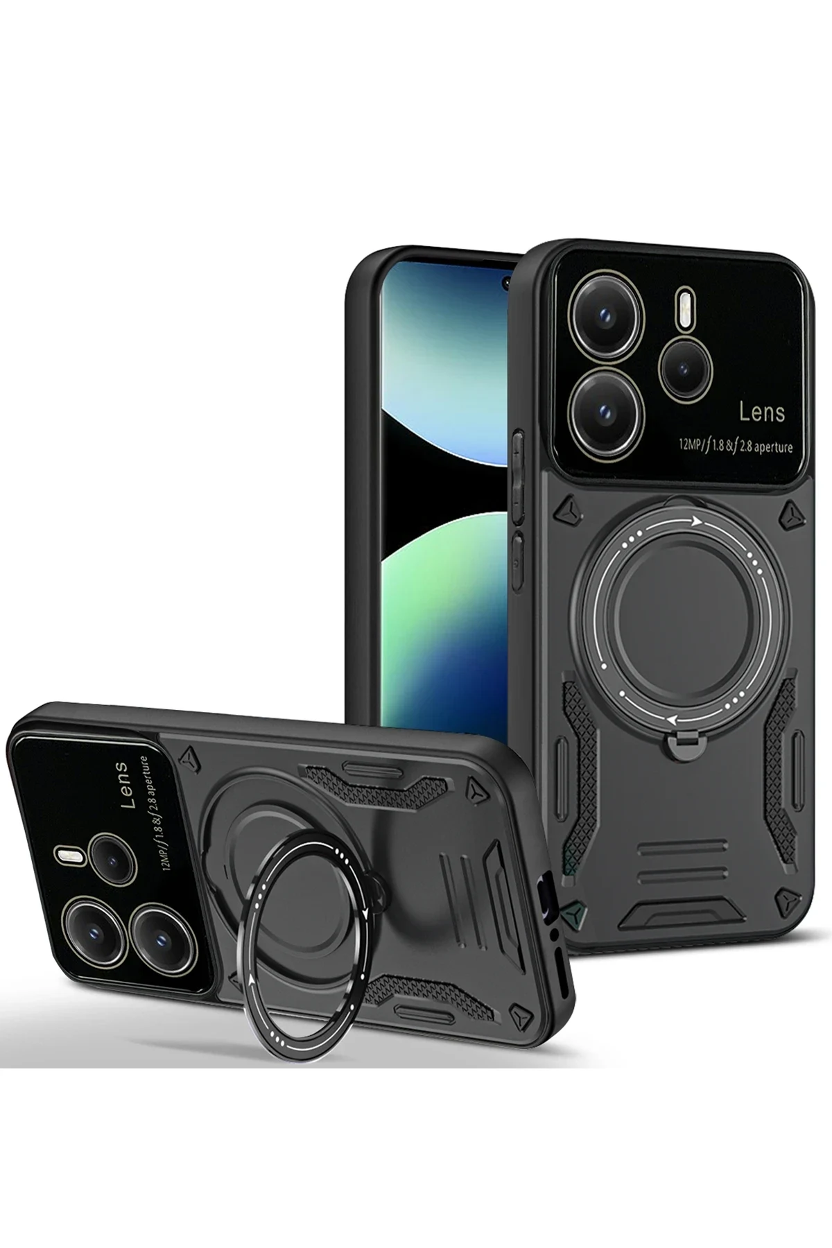 uryport Xiaomi Redmi Note 14 4G Kılıf Joy Lens Standlı Kapak - Siyah