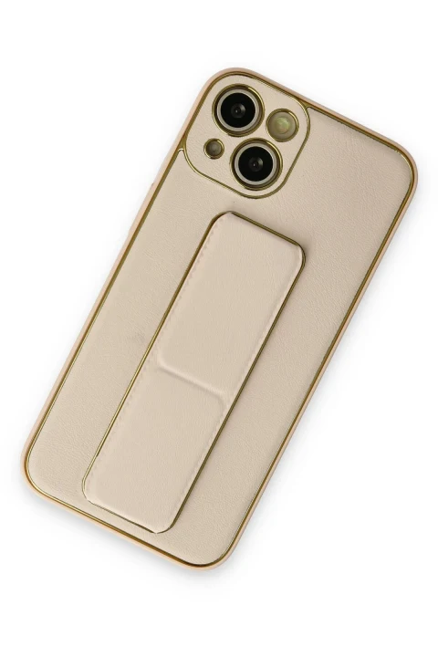 uryport Apple iPhone 14 Kılıf Coco Deri Standlı Kapak - Gold