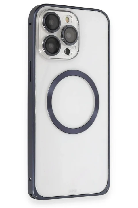 Joko Apple iPhone 15 Pro Kılıf Metal Bumper Magneticsafe Kapak - Lacivert