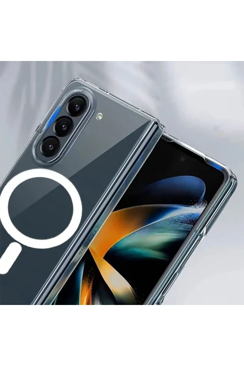 uryport Samsung Galaxy Z Fold 5 Kılıf Magneticsafe Şeffaf Silikon - Şeffaf