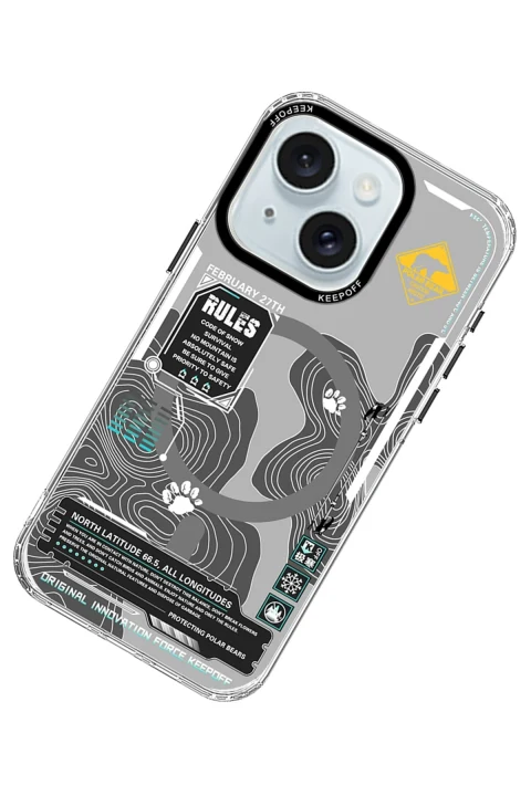 Keep Off Apple iPhone 15 Map Magsafe Kapak - Snowfield