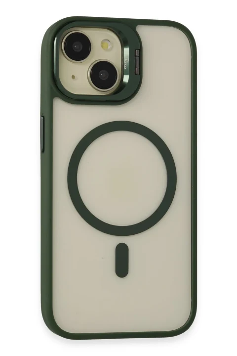 Joko Apple iPhone 15 Kılıf Roblox Lens Magsafe Standlı Kapak - Koyu Yeşil