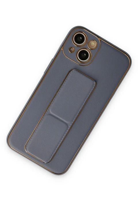uryport Apple iPhone 14 Kılıf Coco Deri Standlı Kapak - Gri