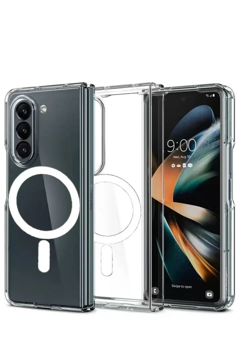 uryport Samsung Galaxy Z Fold 5 Kılıf Magneticsafe Şeffaf Silikon - Şeffaf