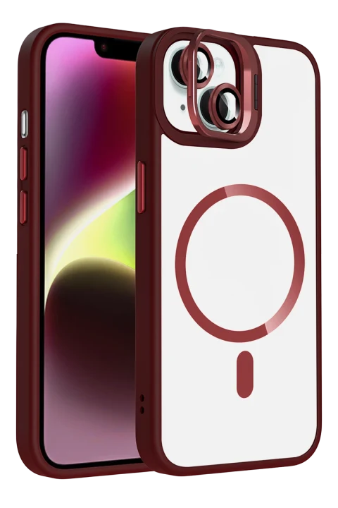 Joko Apple iPhone 15 Plus Remim Lensli Magsafe Standlı Kapak - Bordo