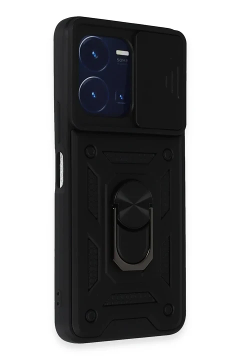 uryport Vivo Y35 Kılıf Pars Lens Yüzüklü Silikon - Siyah