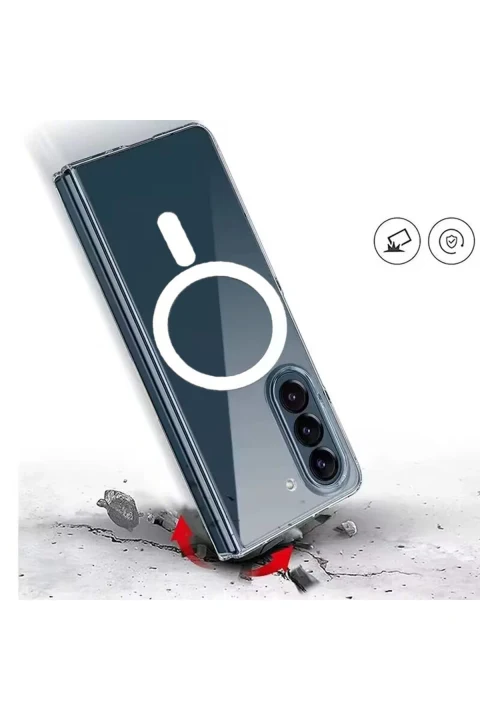 uryport Samsung Galaxy Z Fold 5 Kılıf Magneticsafe Şeffaf Silikon - Şeffaf