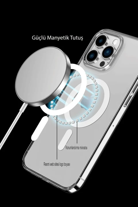 uryport Apple iPhone 15 Pro Kılıf Tron Şeffaf Magsafe Kapak - Siyah