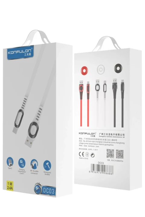 Konfulon DC03 Süper Hızlı Type-C Kablo 1M 2.4A - Beyaz