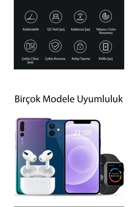 Konfulon Q09 Kablosuz Şarj Masaüstü Set - Siyah