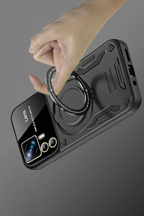 uryport Xiaomi 12T Pro Kılıf Joy Lens Standlı Kapak - Siyah