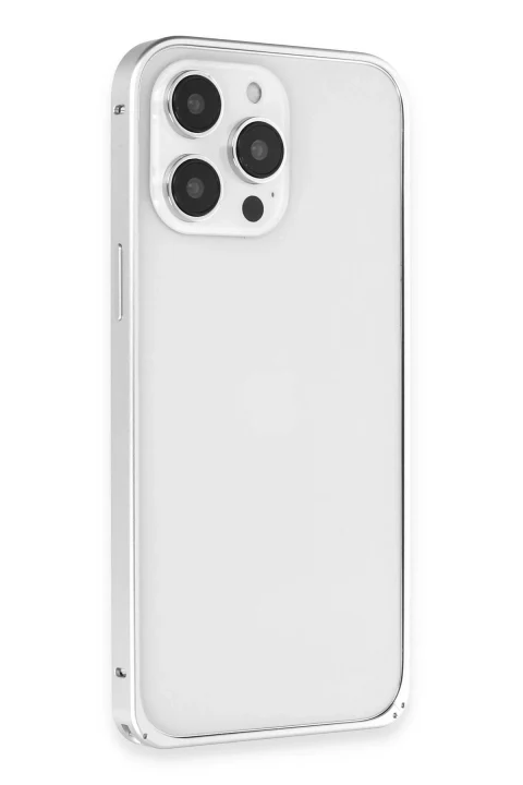Joko Apple iPhone 15 Pro Max Kılıf Metal Bumper Magneticsafe Kapak - Gümüş