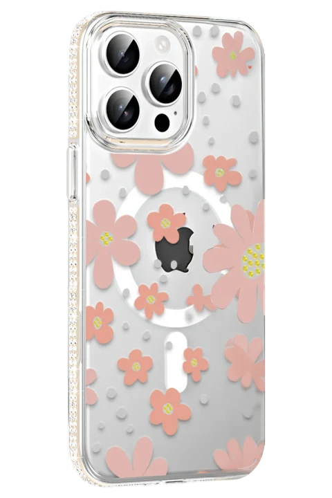 Joko Apple iPhone 15 Pro Max Floral Magsafe Kapak - Pembe