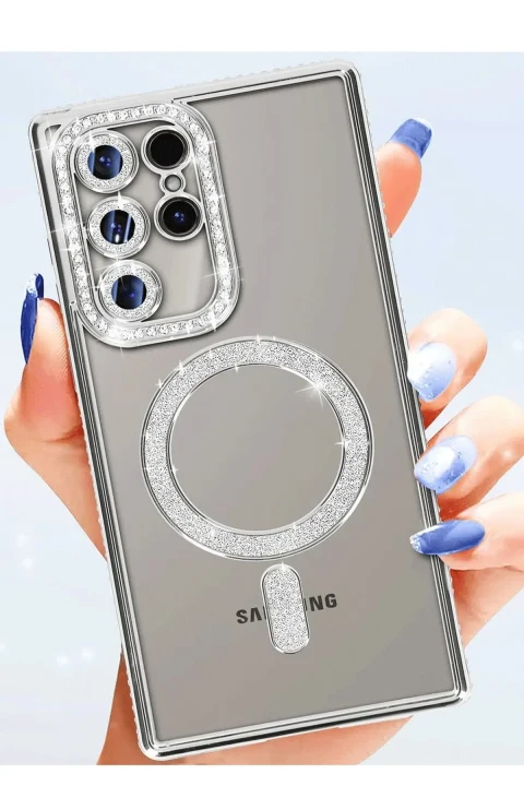 uryport Samsung Galaxy S25 Ultra Kılıf Joke Simli Magneticsafe Kılıf - Gri
