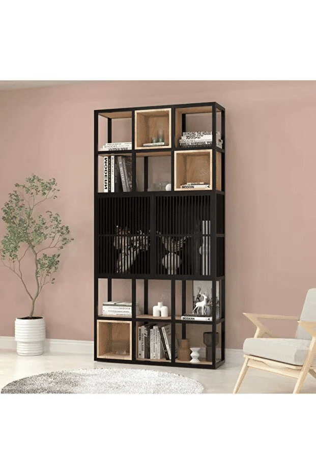 KTP4018 Siyah Metal Kitaplık 100x30x190 cm