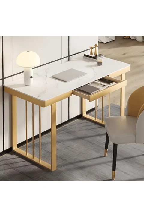 ÇLM354 Modern Dikdörtgen Çalışma Masası MDF Üstlü Metal Kızak Ayaklı Çekmeceli