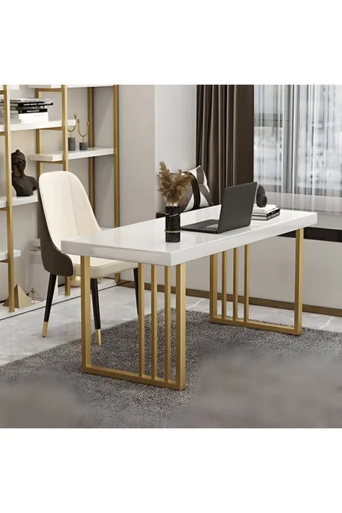 ÇLM4507 Modern Dikdörtgen Çalışma Masası Ahşap Metal Kızak Ayaklı