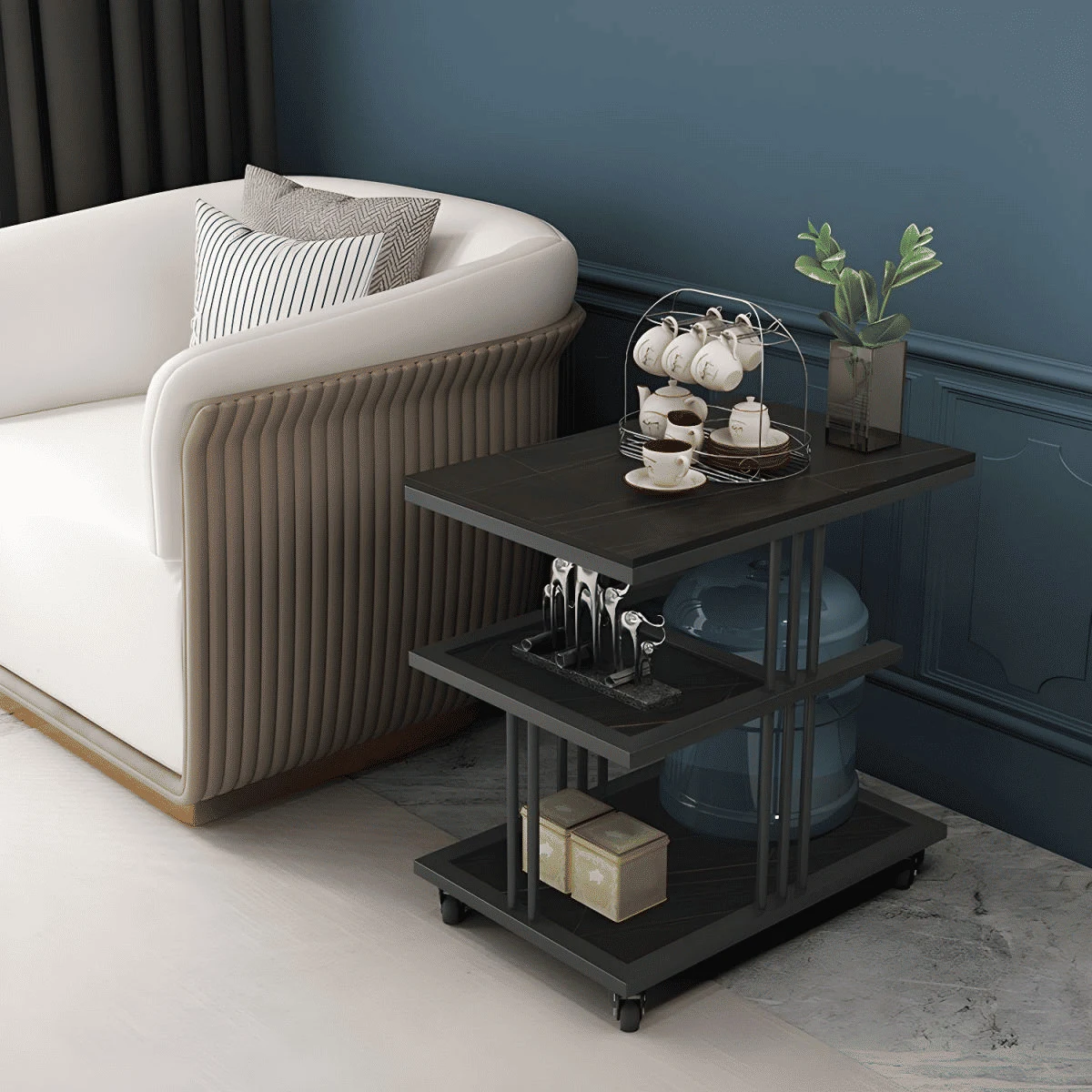 ZGN70379 Modern Metal Tekerlekli Yan Sehpa