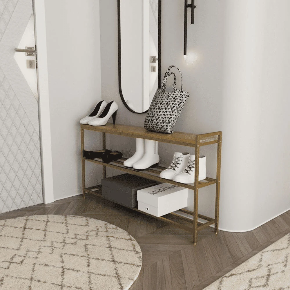AYK7375 Modern Ahşap ve Metal Ayakkabılık