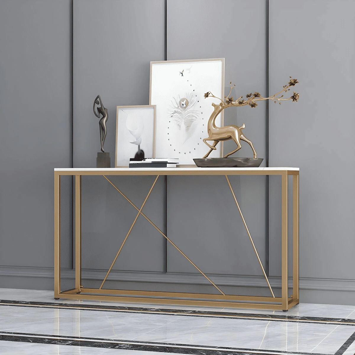 DRS-K1 Modern Dikdörtgen Konsol Masa MDF Metal Ayaklı