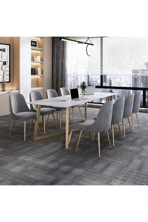 YMK349 Modern Dikdörtgen Çalışma Masası MDF Üstlü Metal Ayaklı Beyaz