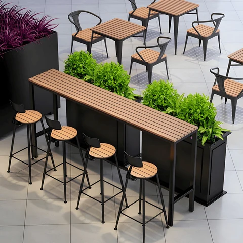 BRM6354 Modern Dikdörtgen Bar Masası Ahşap Metal Ayaklı