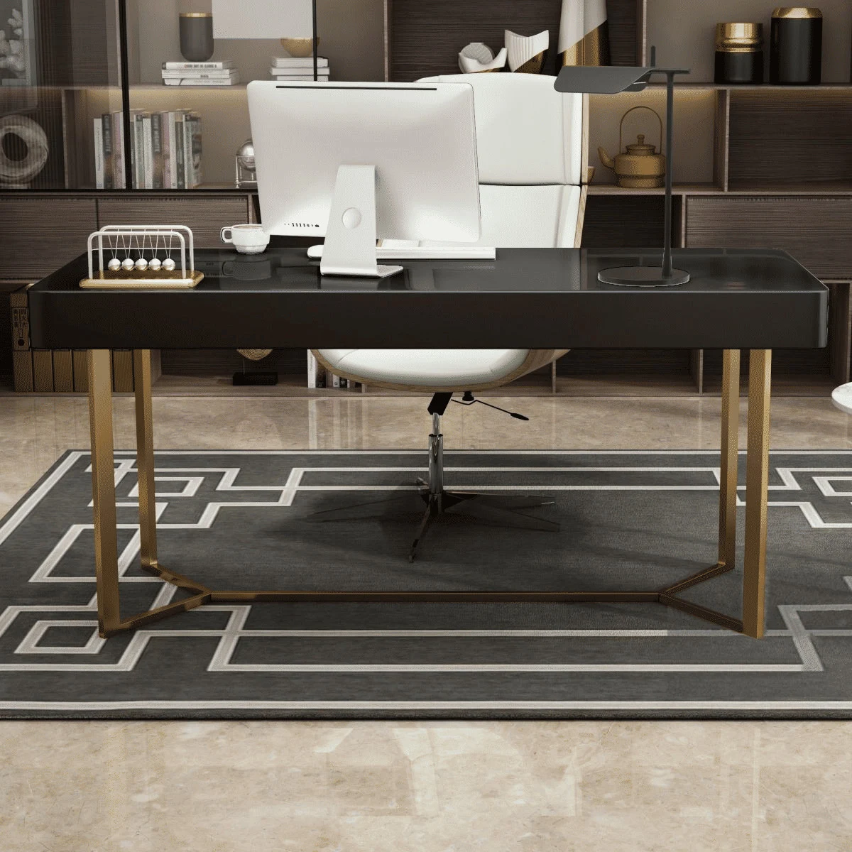 KC-0243 Modern Minimalist Yazı Masası, Dikdörtgen Metal Ayaklı Çalışma Masası