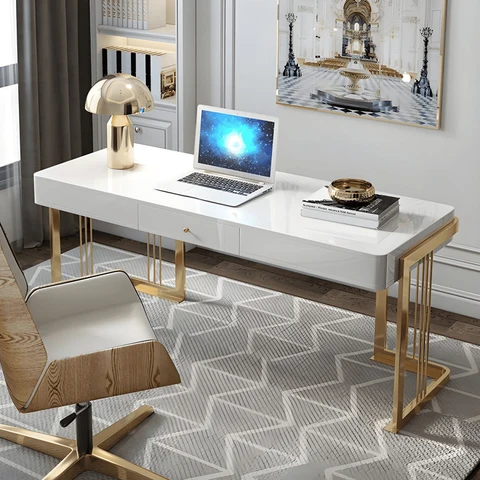 ÇLM510 Modern Dikdörtgen Çalışma Masası MDF Üstlü Metal Kızak Ayaklı Çekmeceli