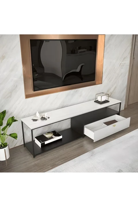 KC-0161 Modern MDF ve Demir TV Ünitesi, 2 Raflı Konsol Tv Ünitesİ