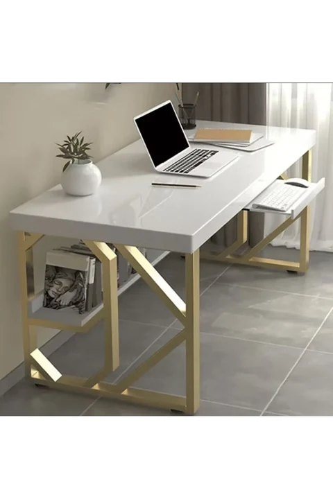 ÇLM9342 Modern Dikdörtgen Çalışma Masası Ahşap Metal Kızak Ayaklı