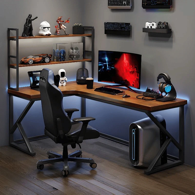 ÇLM4060 Modern L Şekilli Çalışma Masası Ahşap Metal Ayaklı