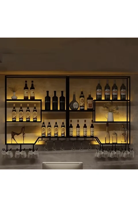 ŞRP4053 Modern Endüstriyel Metal Duvara Monte Şaraplık Standı