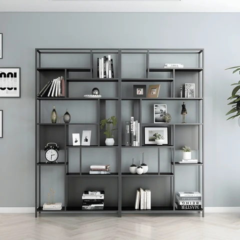 KTP3465 Endüstriyel Dikdörtgen Kitaplık Ahşap Raflı Metal İskeletli
