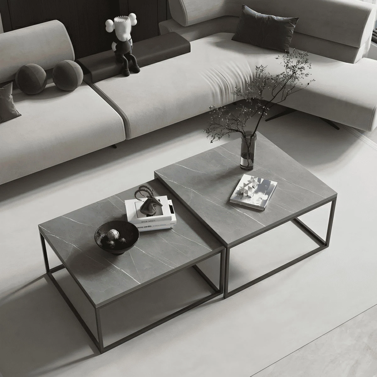 KC-0182 2'li Modern Zigon Sehpa Takımı, MDF Üst Tabla Metal Ayak