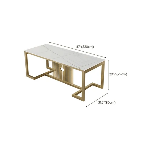 YMK6811 Modern Glam Dikdörtgen Yemek Masası, MDF Tabla, Altın Ayaklı