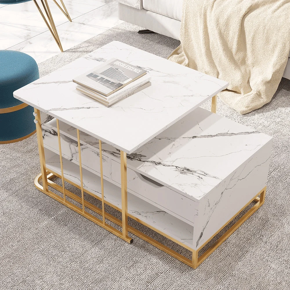 SHP7762 Modern Beyaz İkili Zigon Sehpa Metal Orta Sehpa
