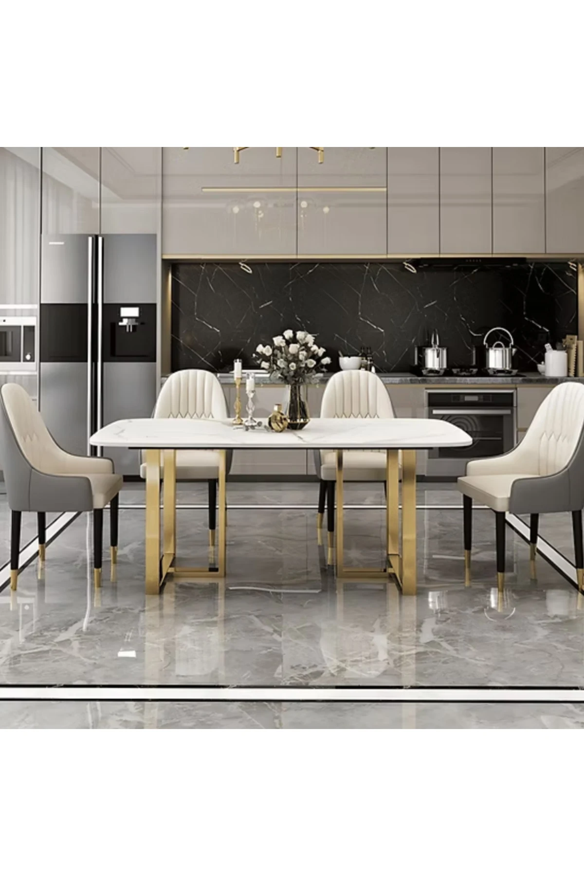 YMK2340 Modern Dikdörtgen Yemek Masası MDF Üstlü Metal Ayaklı