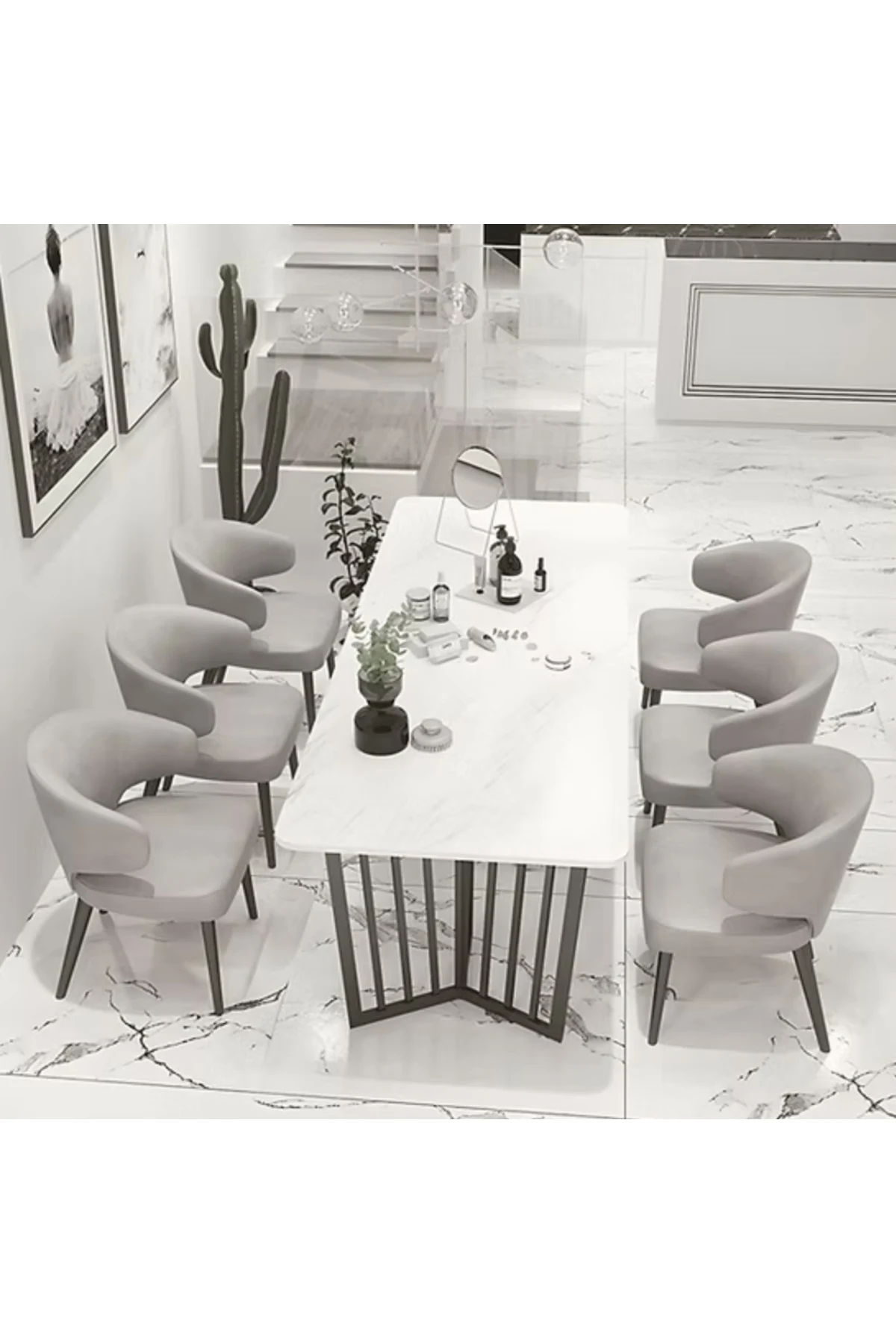KC-0239 Glam MDF Ofis ve Yemek Masası Metal Kızak Ayaklı