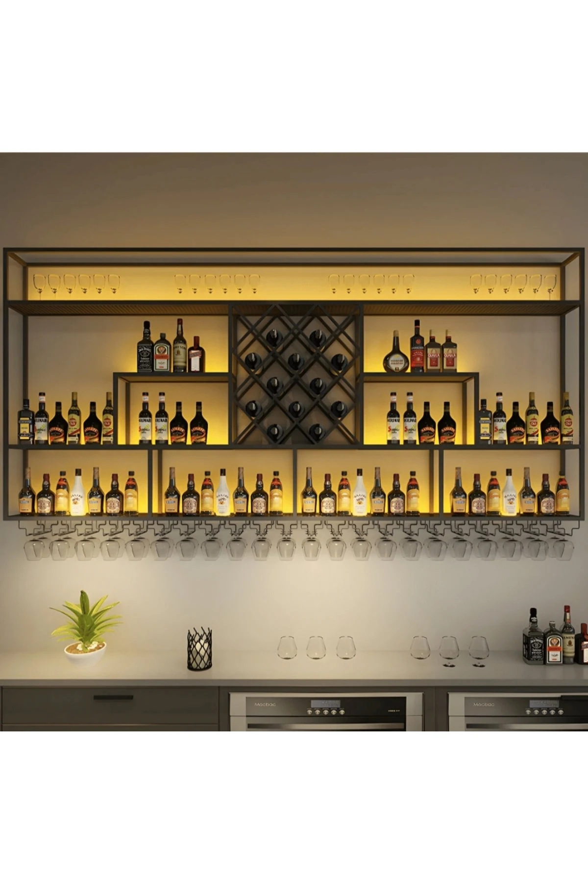 KC-0258 Modern Metal Duvara Monte Şarap Rafı Cafe, Bar Şaraplık