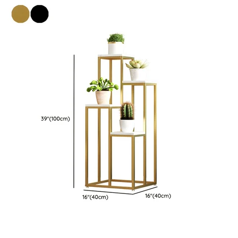KC-0132 4-Katlı Kare MDF Bitki Standı, Altın/Beyaz